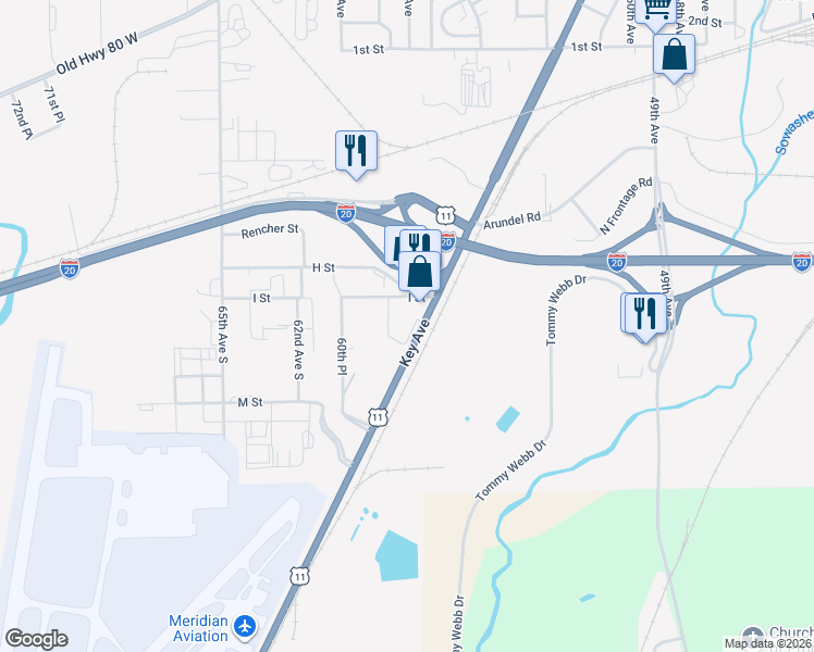 map of restaurants, bars, coffee shops, grocery stores, and more near 5717 I Street in Meridian