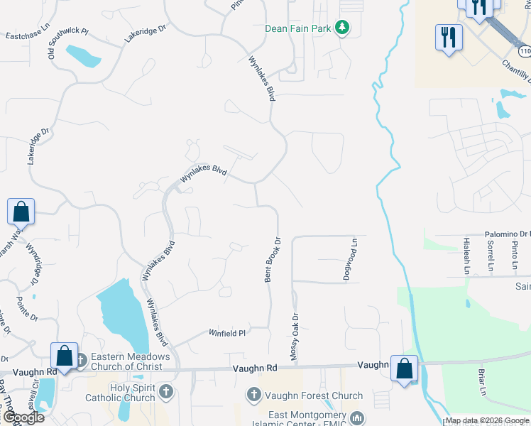 map of restaurants, bars, coffee shops, grocery stores, and more near Dunwoody Pl in Montgomery