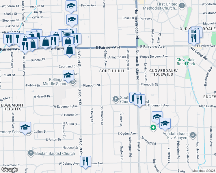 map of restaurants, bars, coffee shops, grocery stores, and more near 3282 Gilmer Avenue in Montgomery