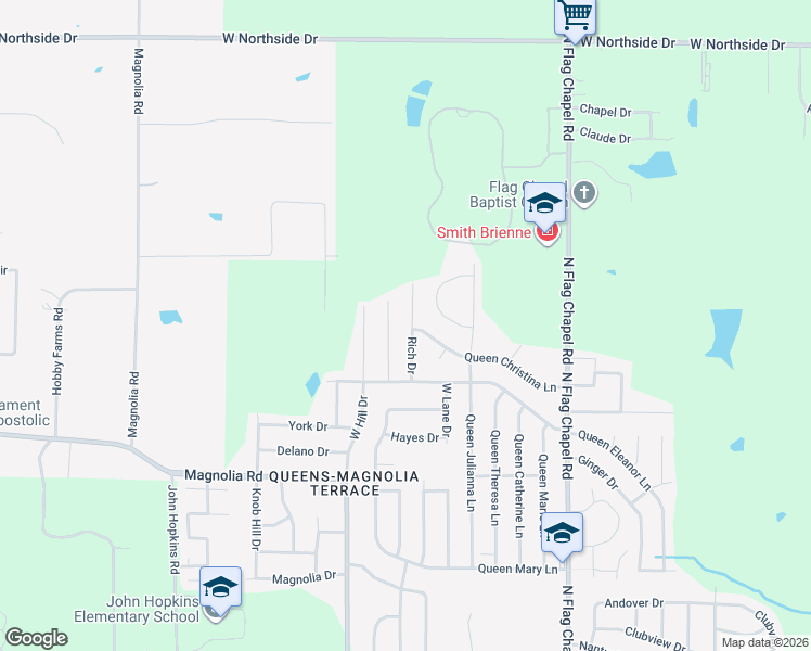 map of restaurants, bars, coffee shops, grocery stores, and more near 630 Rich Drive in Jackson