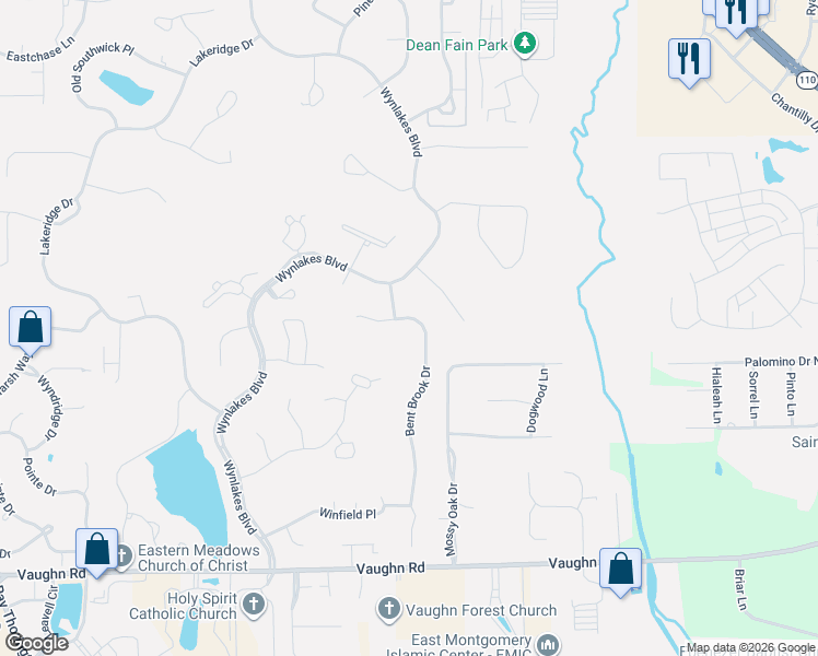 map of restaurants, bars, coffee shops, grocery stores, and more near Dunwoody Pl in Montgomery