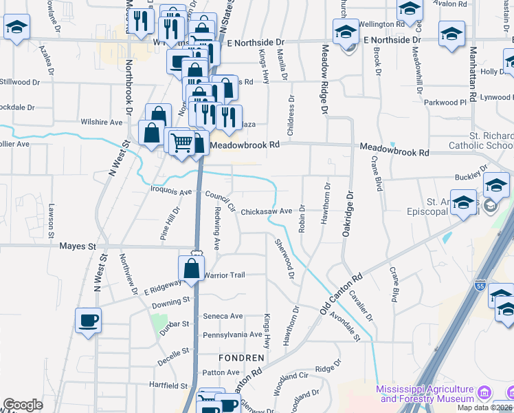 map of restaurants, bars, coffee shops, grocery stores, and more near 619 Eagle Avenue in Jackson