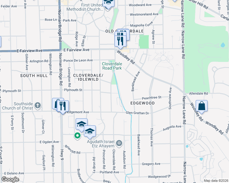 map of restaurants, bars, coffee shops, grocery stores, and more near 3211 Cloverdale Road in Montgomery