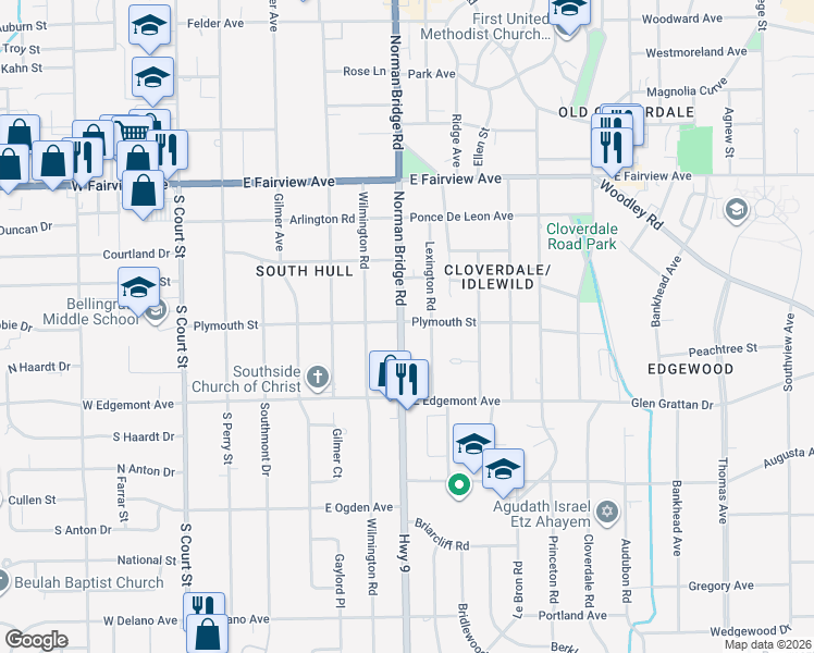 map of restaurants, bars, coffee shops, grocery stores, and more near 3249 Norman Bridge Road in Montgomery