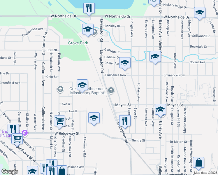 map of restaurants, bars, coffee shops, grocery stores, and more near 3301-3461 Livingston Road in Jackson
