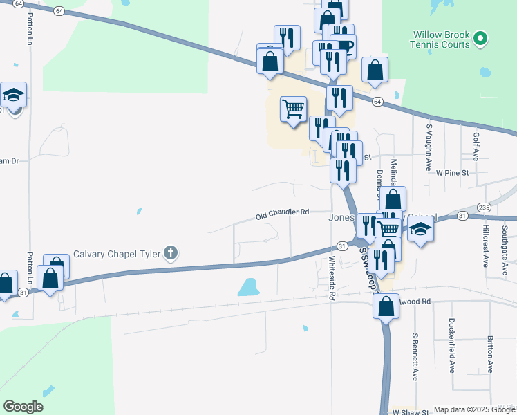 map of restaurants, bars, coffee shops, grocery stores, and more near 4310 Suel Drive in Tyler