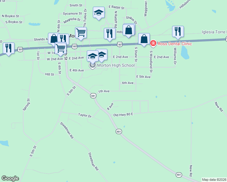 map of restaurants, bars, coffee shops, grocery stores, and more near 2-228 7th Avenue in Morton