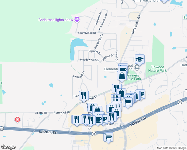 map of restaurants, bars, coffee shops, grocery stores, and more near 923 Baytree Drive in Brandon