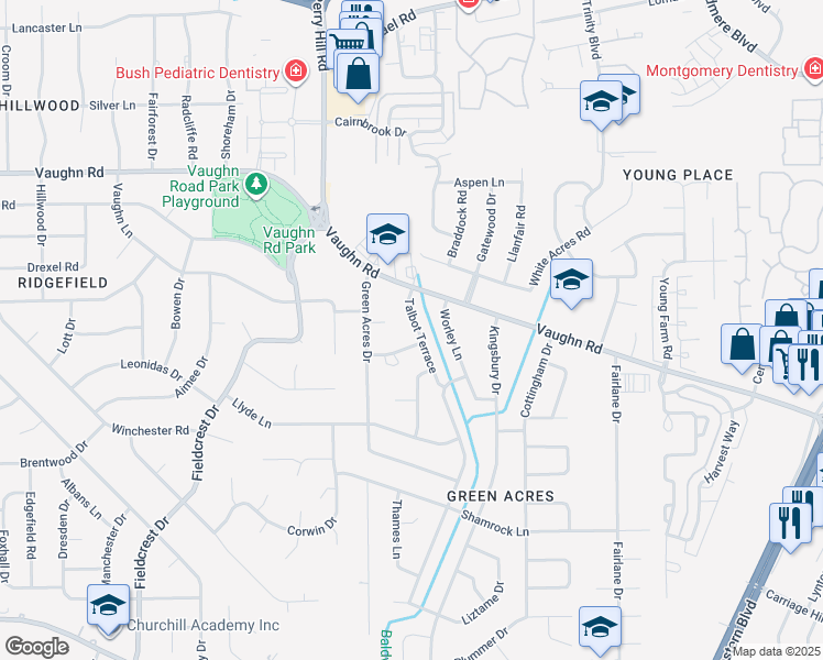 map of restaurants, bars, coffee shops, grocery stores, and more near 1930 Talbot Terrace in Montgomery