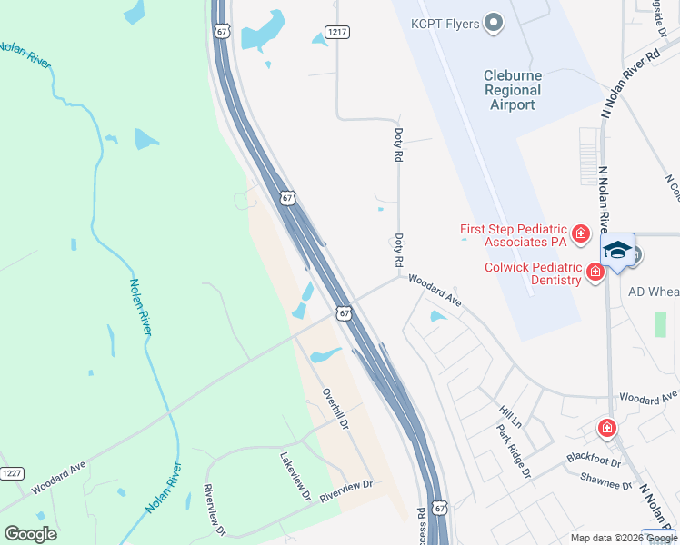 map of restaurants, bars, coffee shops, grocery stores, and more near U.S. 67 Access Road in Cleburne