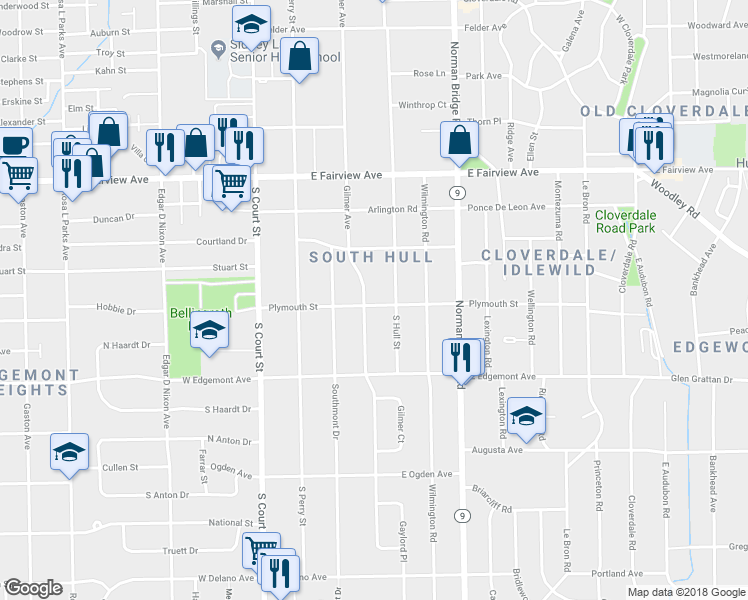 map of restaurants, bars, coffee shops, grocery stores, and more near 3282 Gilmer Avenue in Montgomery