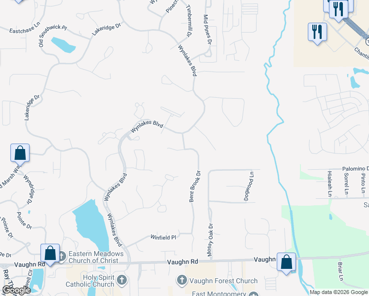 map of restaurants, bars, coffee shops, grocery stores, and more near Dunwoody Pl in Montgomery