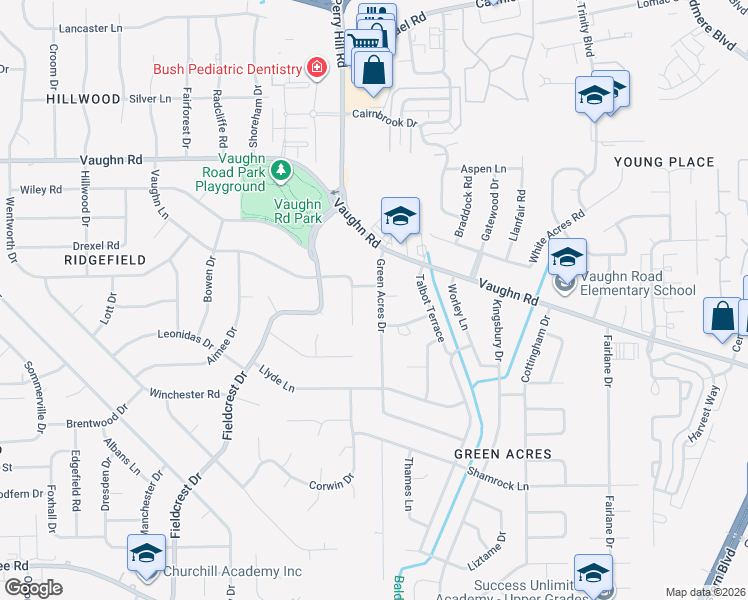 map of restaurants, bars, coffee shops, grocery stores, and more near 2006 Green Acres Dr in Montgomery