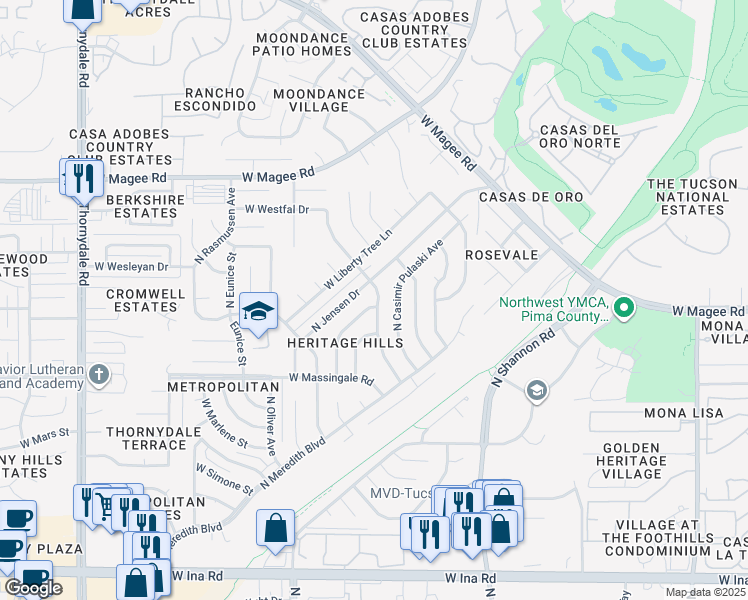 map of restaurants, bars, coffee shops, grocery stores, and more near 7741 North Hopdown Avenue in Tucson