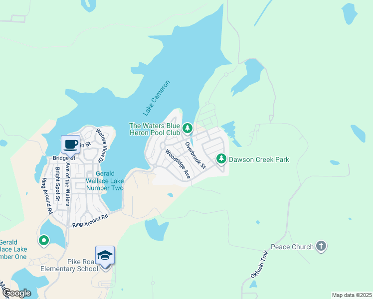 map of restaurants, bars, coffee shops, grocery stores, and more near 124 Northlake Street in Pike Road