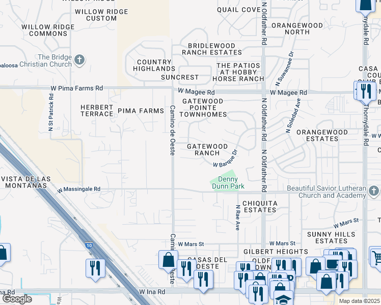 map of restaurants, bars, coffee shops, grocery stores, and more near 4531 West Dunn Place in Tucson
