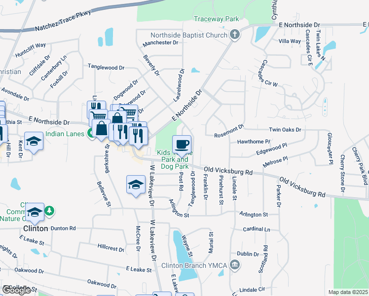 map of restaurants, bars, coffee shops, grocery stores, and more near 1407 Post Road in Clinton