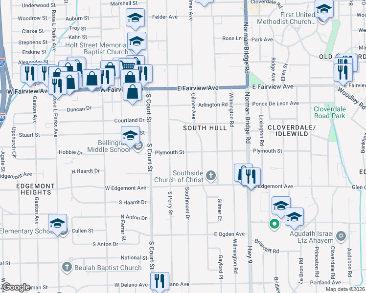 map of restaurants, bars, coffee shops, grocery stores, and more near 3278 Southmont Drive in Montgomery