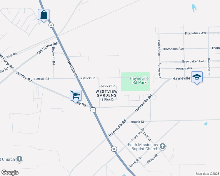 map of restaurants, bars, coffee shops, grocery stores, and more near 3060 North Rick Drive in Montgomery