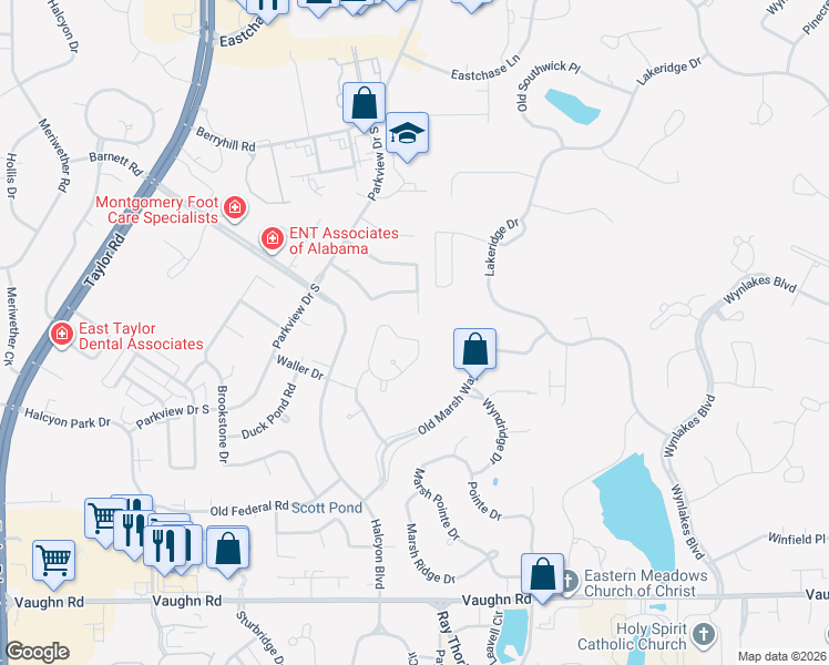 map of restaurants, bars, coffee shops, grocery stores, and more near 2029 Wyndgate Loop in Montgomery