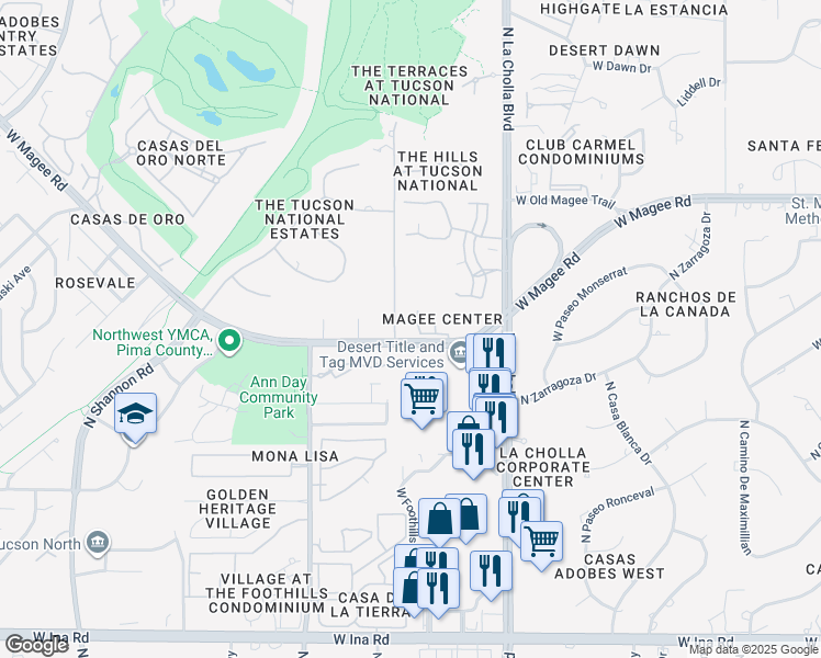 map of restaurants, bars, coffee shops, grocery stores, and more near 2292 West Magee Road in Tucson