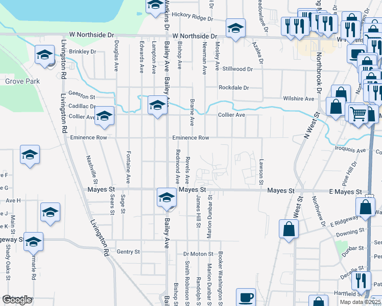 map of restaurants, bars, coffee shops, grocery stores, and more near 3422 Revels Ave in Jackson