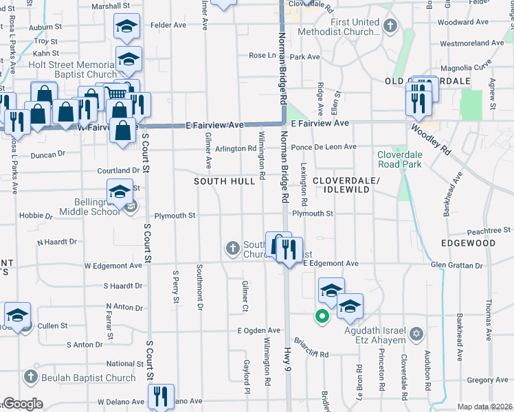 map of restaurants, bars, coffee shops, grocery stores, and more near 3276 Wilmington Road in Montgomery