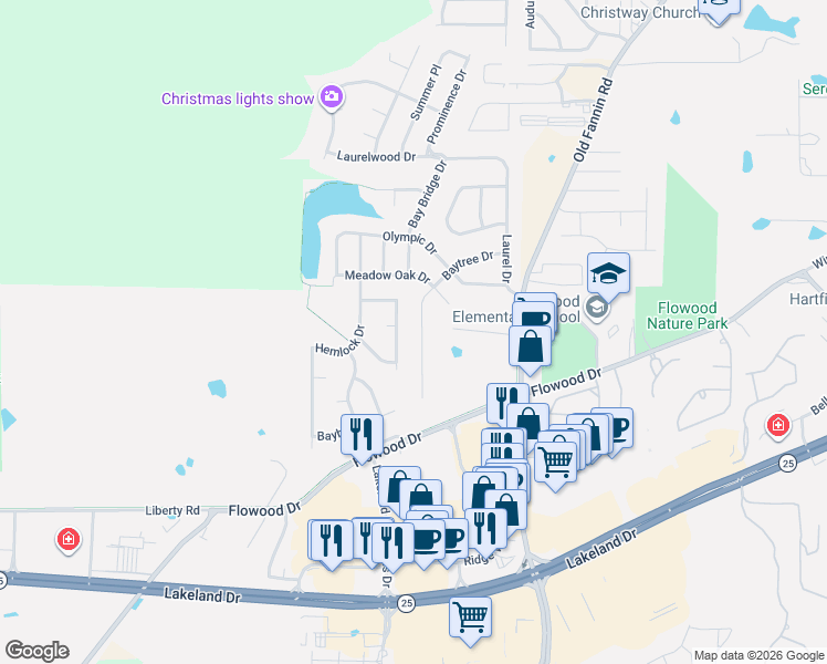 map of restaurants, bars, coffee shops, grocery stores, and more near 923 Baytree Drive in Brandon