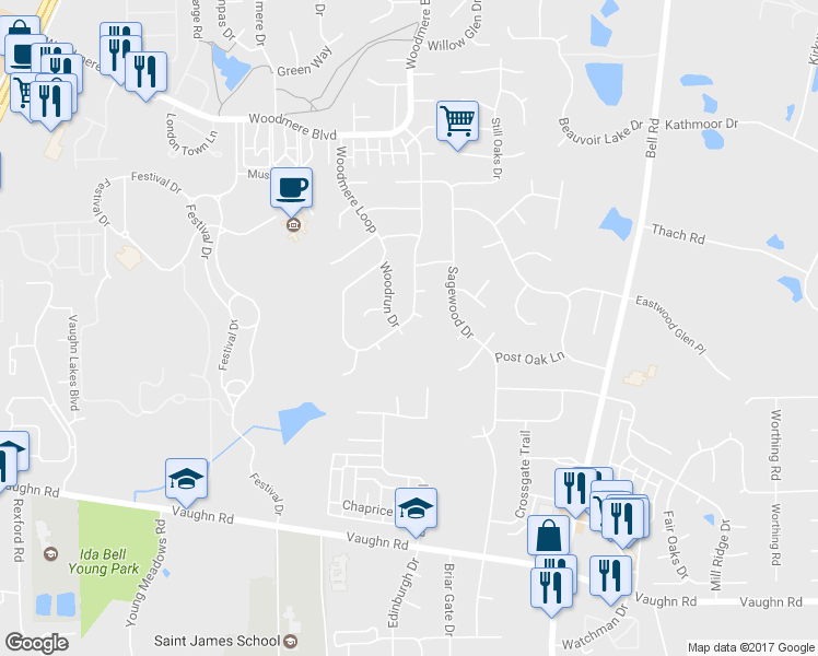 map of restaurants, bars, coffee shops, grocery stores, and more near 6101 Ashwood Ct in Montgomery