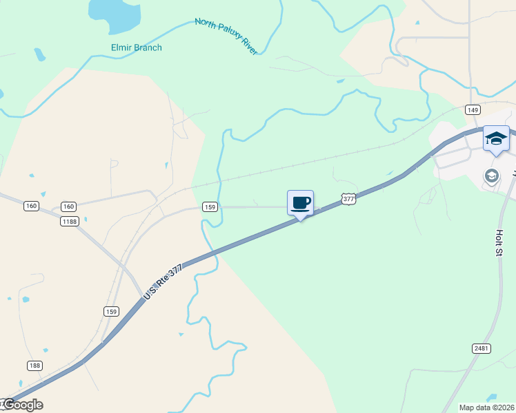 map of restaurants, bars, coffee shops, grocery stores, and more near Co Road 159 in Bluff Dale