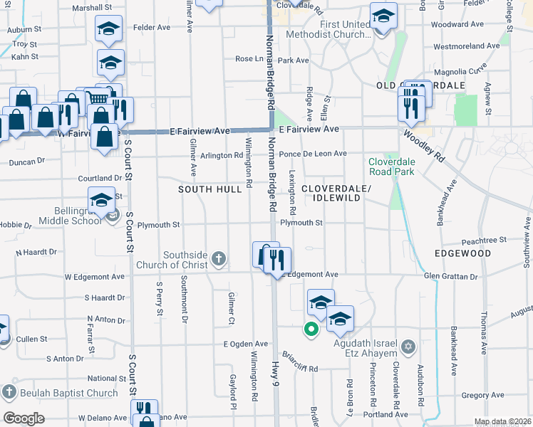 map of restaurants, bars, coffee shops, grocery stores, and more near 3249 Norman Bridge Road in Montgomery