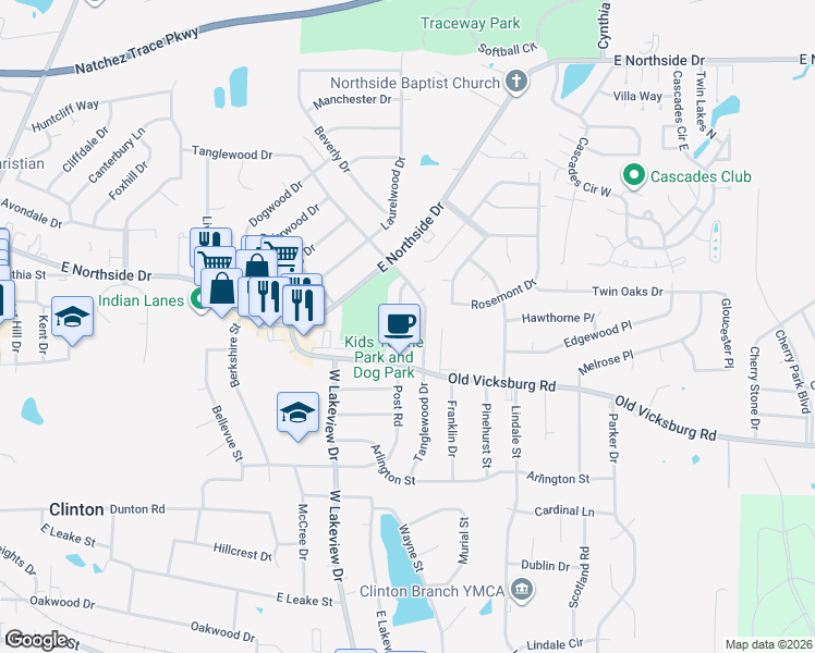 map of restaurants, bars, coffee shops, grocery stores, and more near 1407 Post Road in Clinton