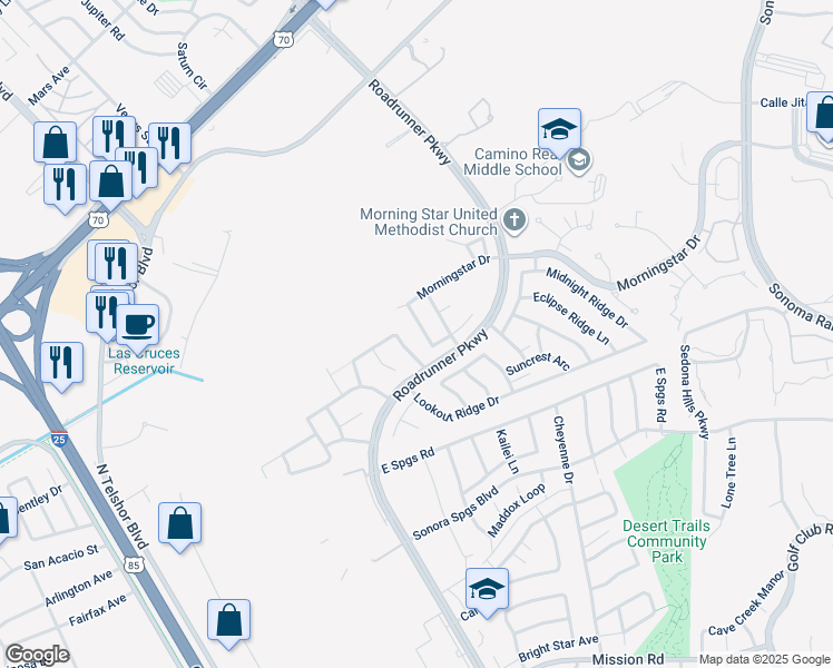 map of restaurants, bars, coffee shops, grocery stores, and more near 2683 Nebula Way in Las Cruces