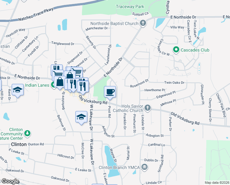 map of restaurants, bars, coffee shops, grocery stores, and more near 1407 Post Road in Clinton