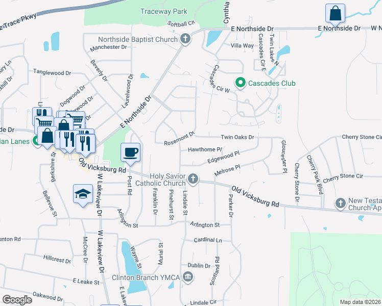 map of restaurants, bars, coffee shops, grocery stores, and more near 905 Longwood Place in Clinton