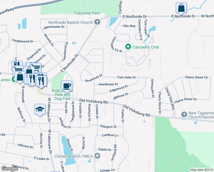 map of restaurants, bars, coffee shops, grocery stores, and more near 1512 Hawthorne Place in Clinton