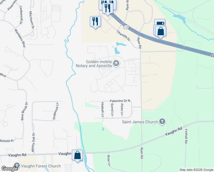 map of restaurants, bars, coffee shops, grocery stores, and more near 8712 Lindsey Lane in Montgomery