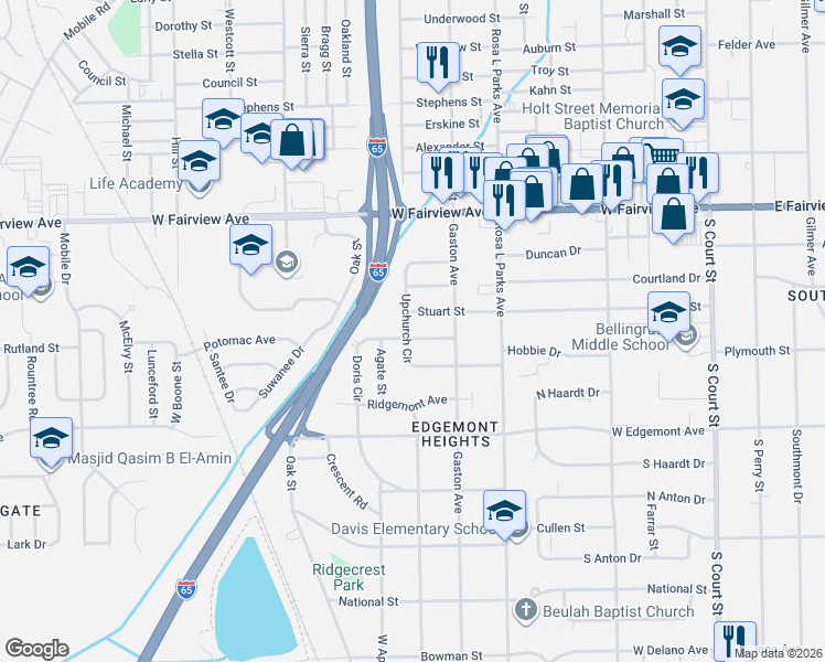 map of restaurants, bars, coffee shops, grocery stores, and more near 800-804 Doris Circle in Montgomery