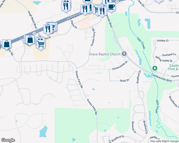 map of restaurants, bars, coffee shops, grocery stores, and more near 339 Stonecastle Drive in Brandon