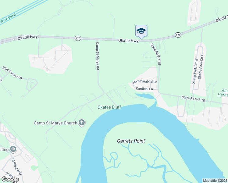 map of restaurants, bars, coffee shops, grocery stores, and more near 12 Okatie Bluff Rd E in Okatie