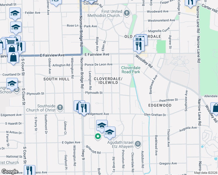 map of restaurants, bars, coffee shops, grocery stores, and more near 3265 Montezuma Road in Montgomery