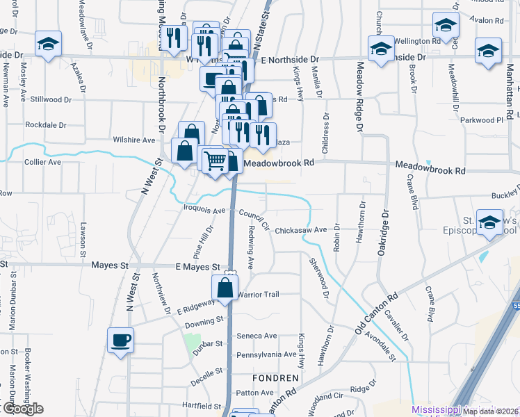 map of restaurants, bars, coffee shops, grocery stores, and more near 4101 Seminole Avenue in Jackson