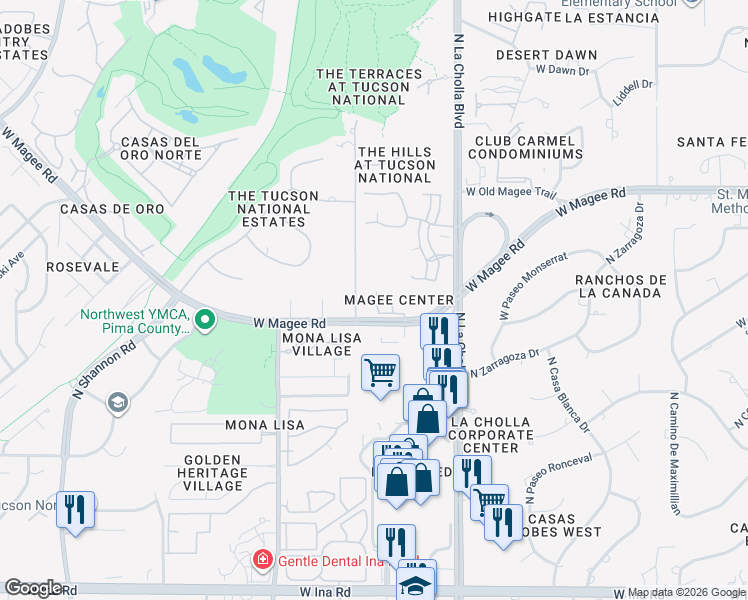 map of restaurants, bars, coffee shops, grocery stores, and more near 2292 West Magee Road in Tucson