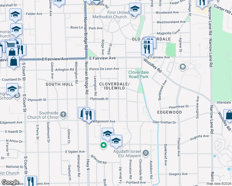 map of restaurants, bars, coffee shops, grocery stores, and more near 3256 Montezuma Road in Montgomery
