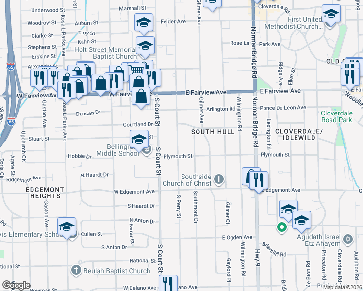 map of restaurants, bars, coffee shops, grocery stores, and more near 3278 Southmont Drive in Montgomery