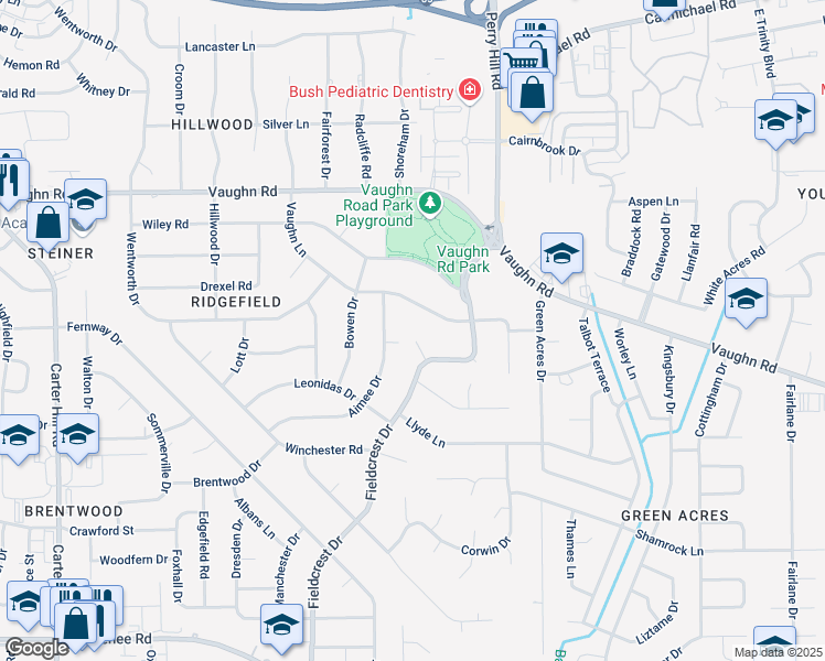 map of restaurants, bars, coffee shops, grocery stores, and more near 3601 Everest Court in Montgomery