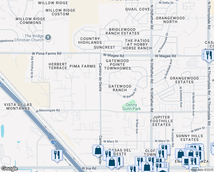 map of restaurants, bars, coffee shops, grocery stores, and more near 4531 West Dunn Place in Tucson
