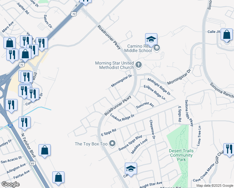 map of restaurants, bars, coffee shops, grocery stores, and more near 2677 Stellar Way in Las Cruces