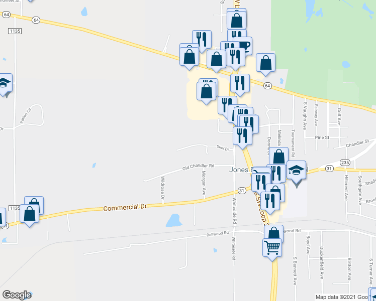 map of restaurants, bars, coffee shops, grocery stores, and more near 4310 Suel Drive in Tyler