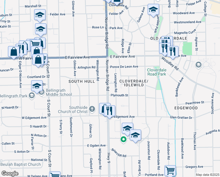 map of restaurants, bars, coffee shops, grocery stores, and more near 3227 Norman Bridge Road in Montgomery